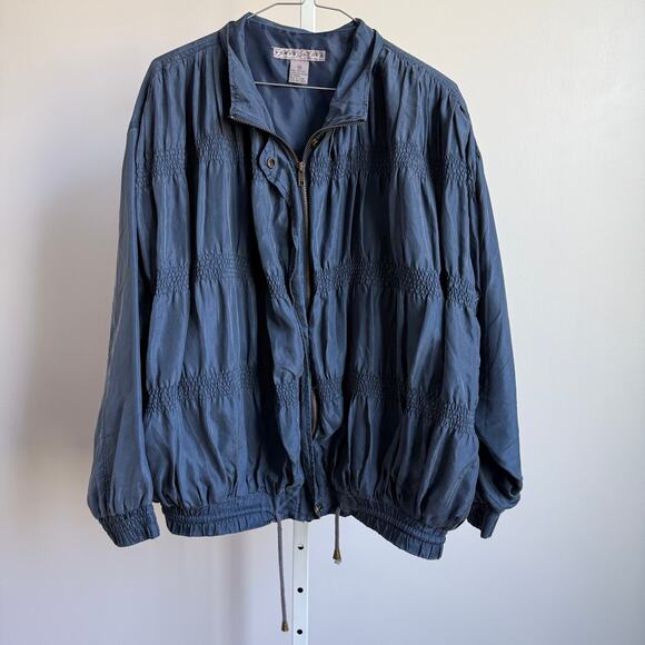 Robert Stock sz M blue 100% silk VTG 80s unique bombers Jacket - Picture 1 of 7